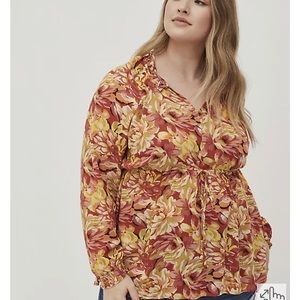 floral long sleeves tie waist smocked babydoll peasant top size 3 boho hippie